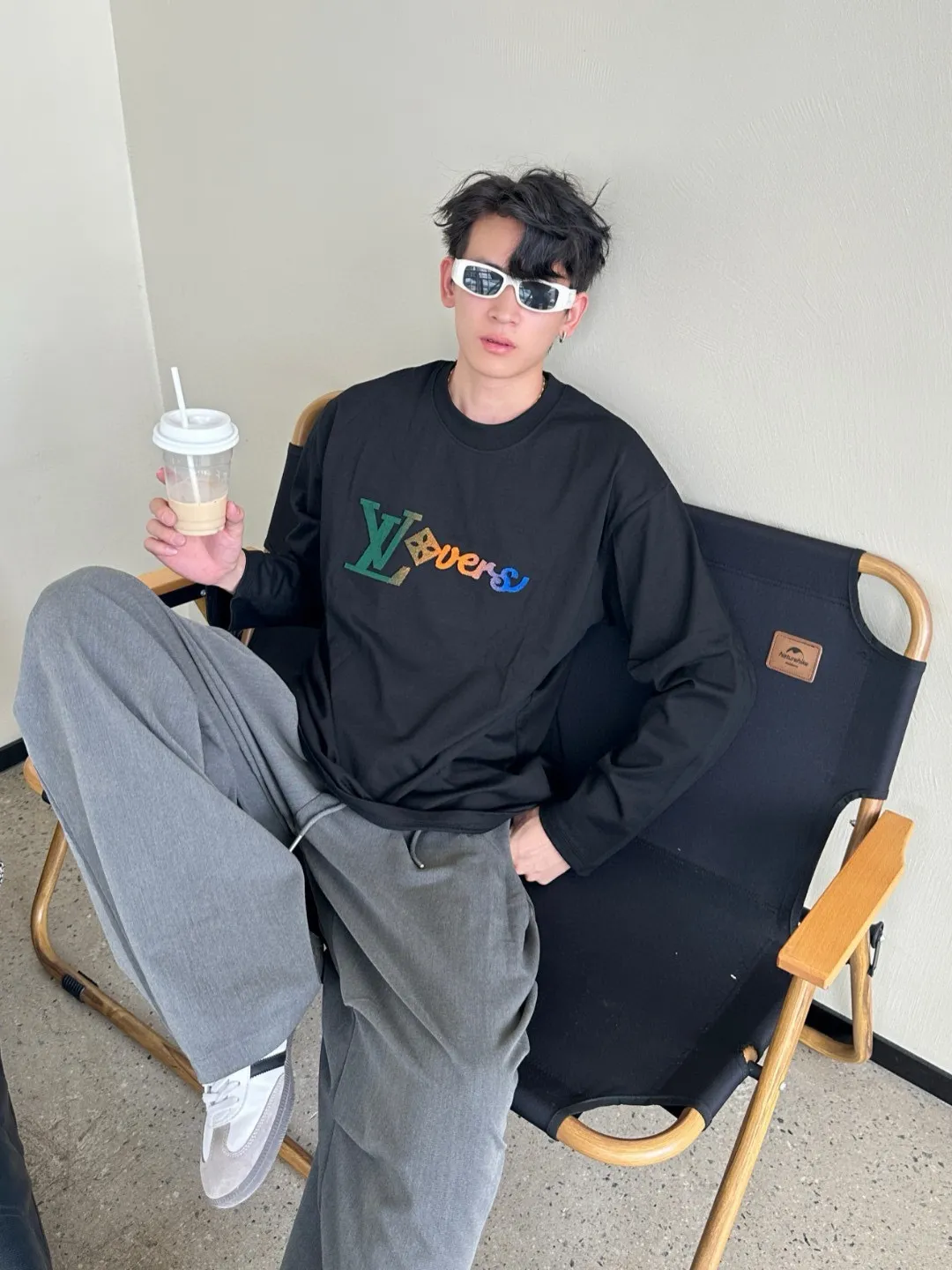 Louis Vuitton/Louis Vuitton 25Fw color gradient logo toothbrush sleeve long-sleeved T-shirt